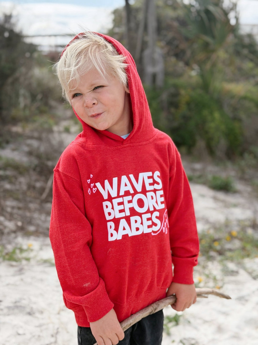 Waves Before Babes- Red Hoodie Sweatshirt - Tuck & Char Co.