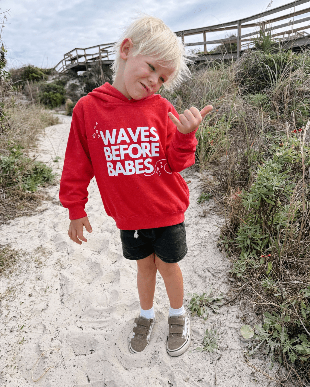 Waves Before Babes- Red Hoodie Sweatshirt - Tuck &amp; Char Co.