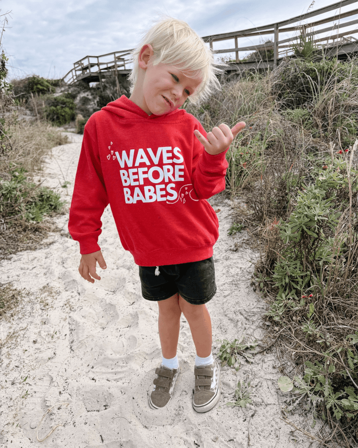 Waves Before Babes- Red Hoodie Sweatshirt - Tuck &amp; Char Co.