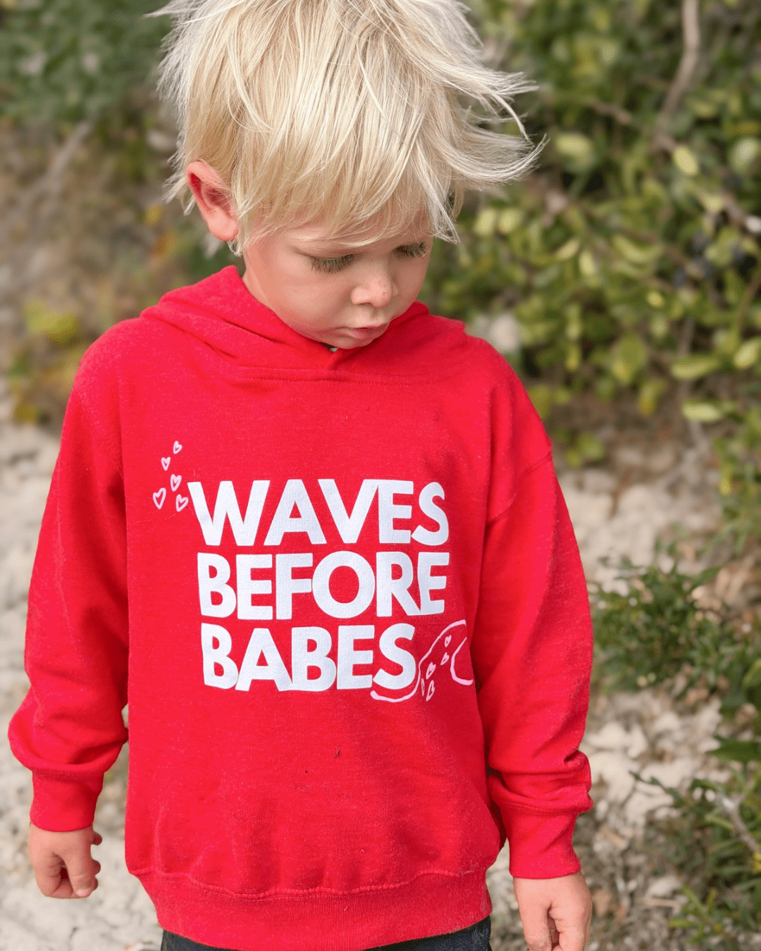 Waves Before Babes- Red Hoodie Sweatshirt - Tuck &amp; Char Co.